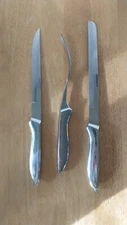 3 Piece Carving Knife & Fork Set Stainless Steel Integrated Blade & Handle EUC