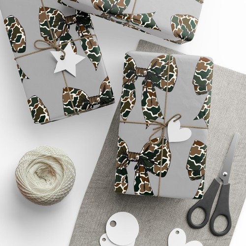 Camo Bow Coquette Grey Wrapping Papers - Picture 4 of 37