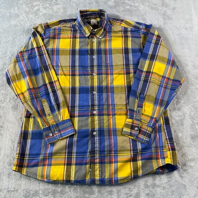 VTG Express Rider Shirt Mens Large Plaid Yellow Western Cowboy Ranch Outdoor