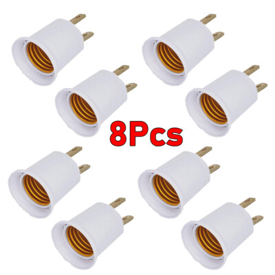 8Pcs 2-Prong Outlet to E26 E27 Screw Base Bulb Socket Outlet to Socket Adapters