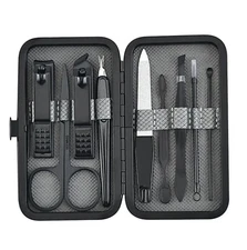 9 Piece Manicure Pedicure Beauty Kit With Compact Leather Case Nail Clippers...