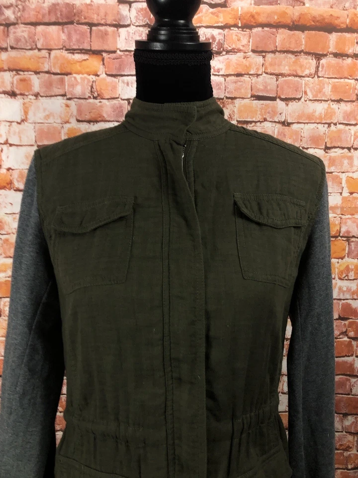 Caslon 女式实用夹克军队绿色工装灰色针织袖 XS 码 — 第 4/4 张图片