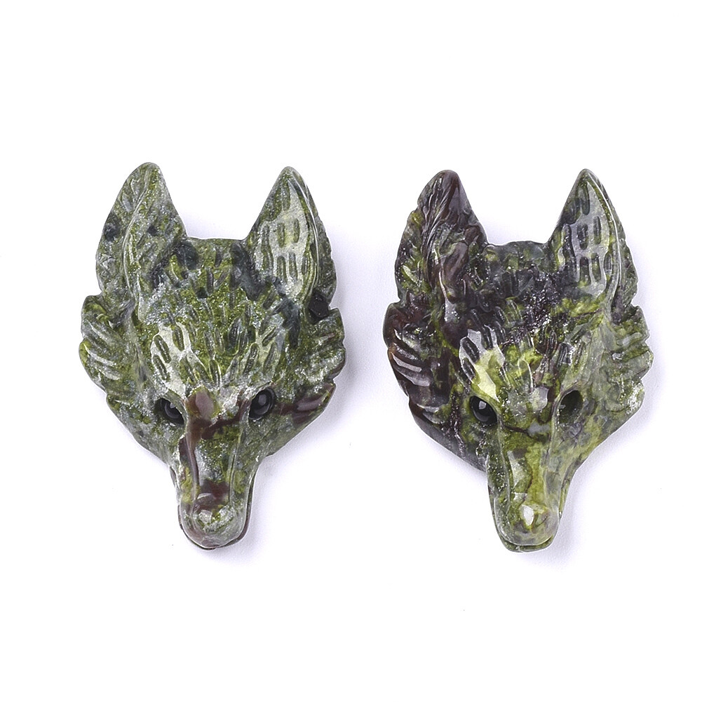 5pc Natural Dragon Jasper Wolf Head Pendants Smooth Charm 37~42mm | eBay