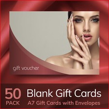 Beauty Salon Gift Vouchers Cards Blank x50 - A7 size includes silver Envelopes