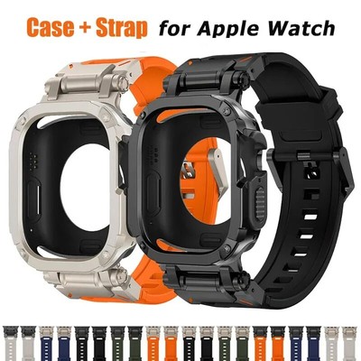 TPU Case+Strap for Apple Watch Ultra 2 1 Rubber Loop Band iWatch 9 8 7 6 5 4 SE
