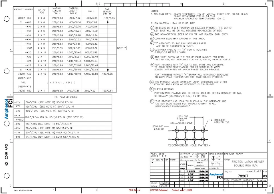 (LOT OF 55) FCI/Amphenol 78207-116HLF CONN HEADER R/A 16P (2x8) 0.1" GOLD *NEW* - Image 4 of 4