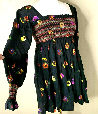 NWT Urban Outfitters UO Smocked Mini Dress Embroidered Floral Black SZ XS  Boho | eBay