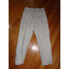 Talbots Irish Linen Blend cream embroidered pants 12 belt loops cotton/linen