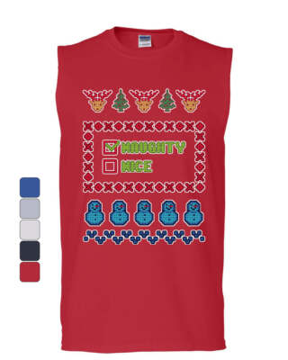 Naughty or Nice Ugly Sweater Muscle Shirt Christmas Xmas Holiday List Sleeveless