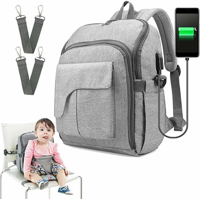Diaper bag backpack top with usb charging port