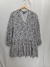 GAP Leopard Print V Neck Tiered Peasant Relaxed Fit Long Sleeve Dress Size-S