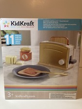 Kidkraft Modern Gold Metallic Toaster Set Wooden Toaster Bread Plastic Plate