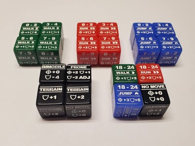 20x Battletech Stats Modifier Dice/Color Coded Walk Run Jump & Special Moveme...