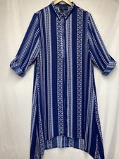 Fred David SheerCollared Long Sleeve Shirt Dress Women Large Blue Asymmetric Hem
