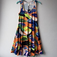 24seven Comfort Apparel Womens Print Sleeveless Knee Length Tank Swing Dress