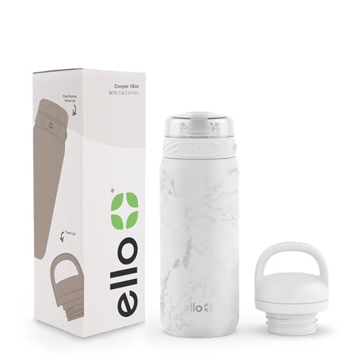 ELLO COOPER 18OZ KIDS STAINLESS STEEL WATER BOTTLE,2 LIDS CH