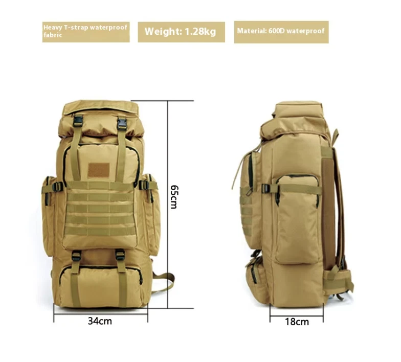 Mochila táctica de caza de camuflaje negra bolsa de supervivencia de gran capacidad 75L Foto 4 de 4