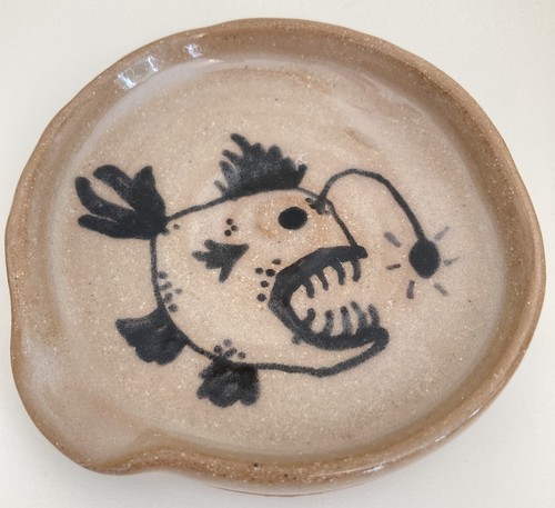 Handmade Pottery Spoon Rest/ Trinket Dish-Angler Fish 4”D x 3/4” H