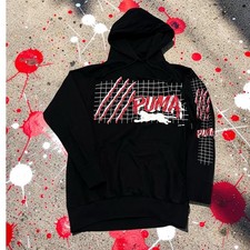 Vintage Puma 1984 Graphic Hoodie Black Made in USA Ladies Medium 80s Retro