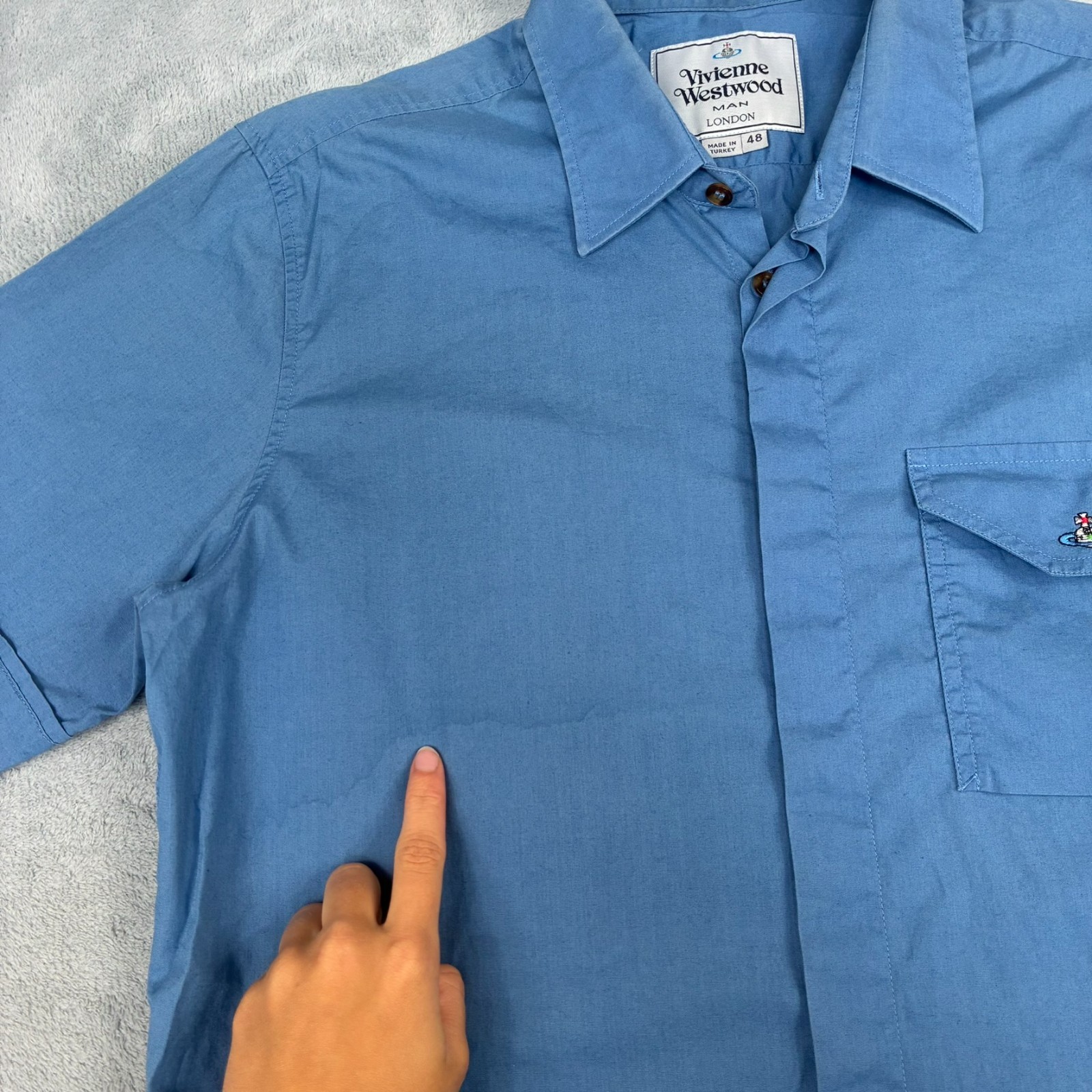 VTG Vivienne Westwood Man Blue Orb Pocket Size 48 / Medium Short Sleeve Shirt image 6