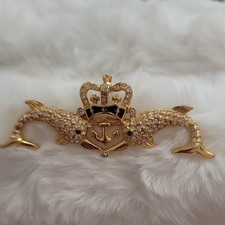 RARE VINTAGE Carolee Gold Tone Crown Anchor Double Dolphin Brooch