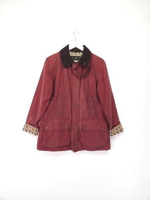 Barbour Chamber Beadnell Waxed Jacket Womens Size 12 Burgundy Red Lined Outdoor