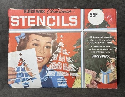 VTG Glass Wax Christmas Stencils Gold Seal Company Mid Century Holiday Home