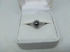 10k white gold black pearl & diamond ring size 6