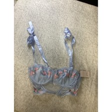 Auden Light Blue Floral Embroidered Mesh Bustier Ribbon Tie Straps Medium NEW