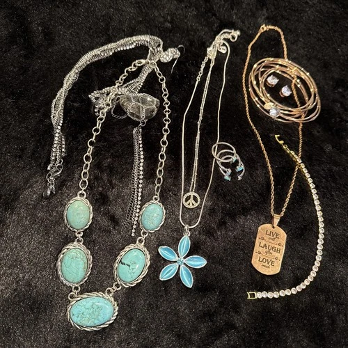 VTG/Modern Costume Jewelry Lot, Necklaces, Boho/Western, Marked N 925 Gem Rings