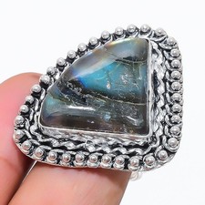 Natural Labradorite Gemstone 925 Sterling Silver Jewelry Ring Size 10 Gift B145
