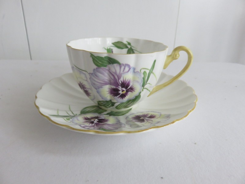 Vintage Shelley Pansy #13823 Bone China Teacup and Saucer England