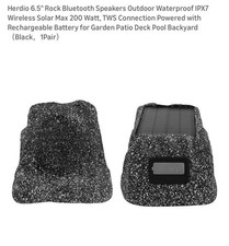 6.5" Rock Speakers Outdoor Waterproof - 5.3 Bluetooth Wireless Speaker Solar Pow