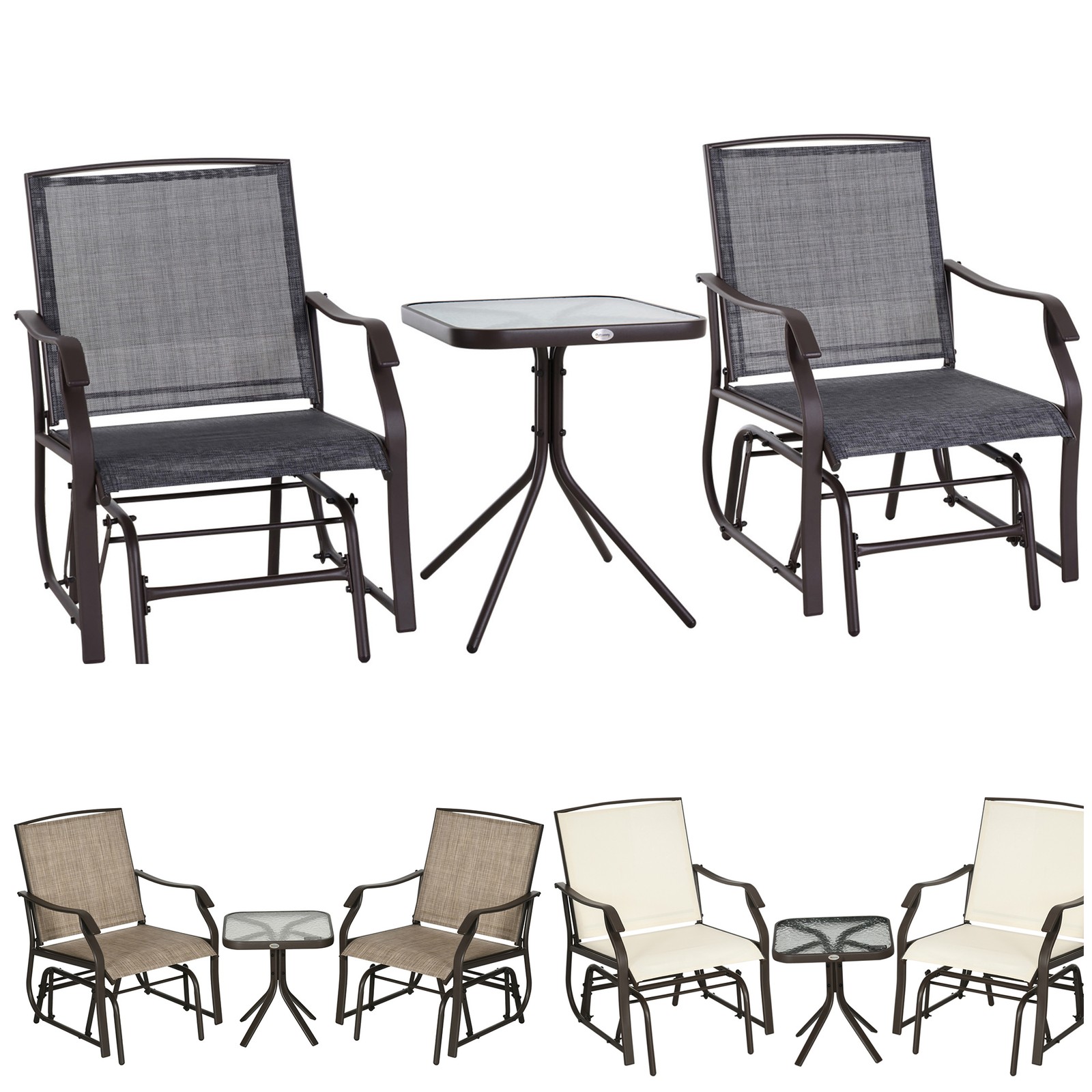 Outsunny 3pcs Outdoor Sling Fabric Rocking Glider Chair with Table Set