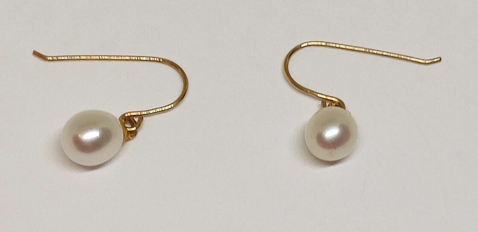 14kt 黄金珍珠鱼钩耳环无废 0.07 克 — 第 3/4 张图片