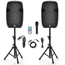 12" Dual 2-Way 2000 W Powered PA Speaker System Portable DJ Speaker w/TWS