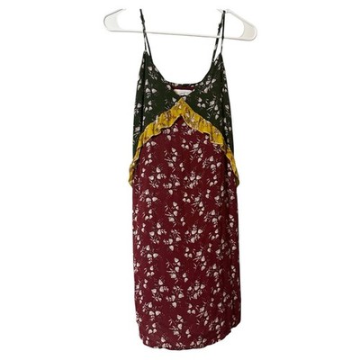 Boho Nature Coco Jaimeson  Red &Green   Yellow Ruffled Floral Dress Small