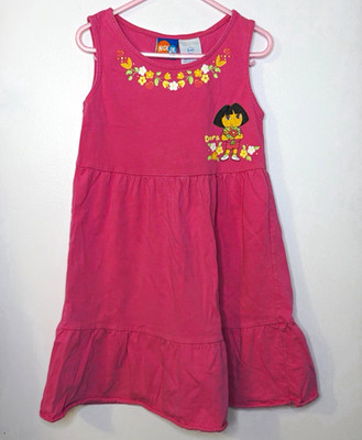 Nick Jr. Dora the Explorer Pink Floral Cotton A-Line Sleeveless Dress 6/6X