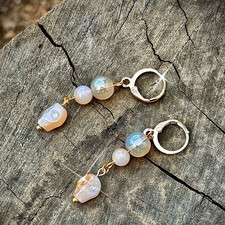 Handmade Skull Drop Earrings with Champagne Glass stone