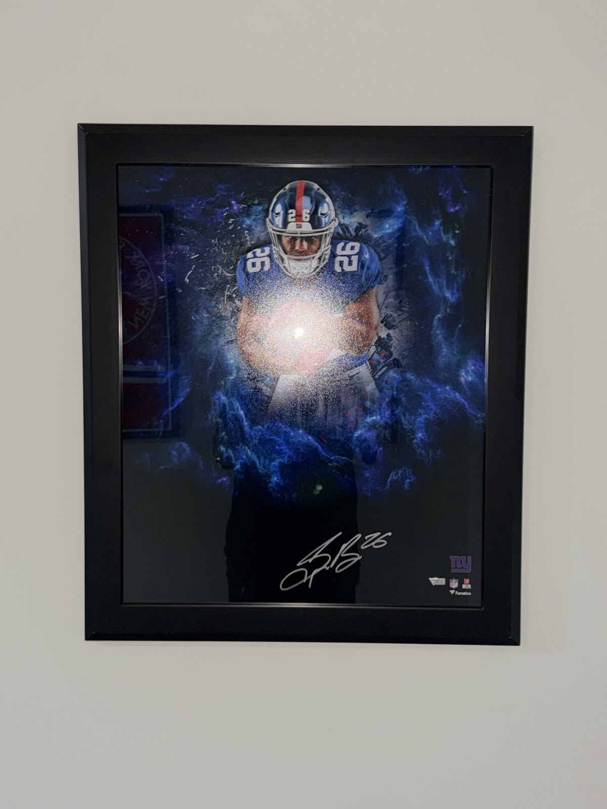 Saquon Barkley NY Giants Autographed Fanatics Framed Picture Rare 24 W X 28 L