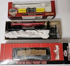 HO Flat Cars Atlas GSC Pulpwood ACL, Roundhouse 60' Bulkhead WP, Grain Box Loaa
