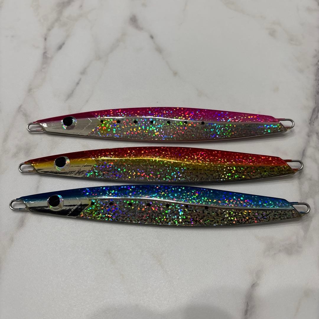 Metal jig set of 11 pieces, multi-colored, with glitter, and a jig bag - Image 2