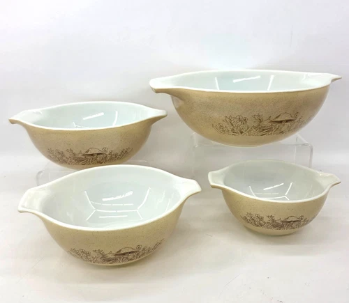 Vtg Pyrex Cinderella Forest Fancies Mushroom Nesting Mixing Bowls Set of 4 Mint