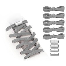No Tie Shoelaces Tieless Elastic Shoe Laces 5Pcs with 4 Metal Buckles, Grey