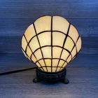 Vintage Tiffany Style Clam Shell, Stained Glass 7-8” Tall Art Deco Lamp (CRY)