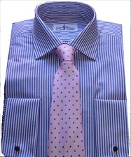 Andrew McDowall-Laine Taylor navy bengal stripe double cuff cotton shirts