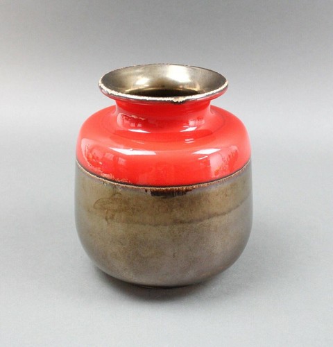 Eduardo Vega Signed Metallic Bronze & Red Glaze Ceramic Art Pottery MCM Vase - Picture 2 of 9