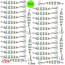 30pcs Fish WOW! 1.5oz Mega Metal Bait Jig luna Lure 3x Treble Hook Glow Silver