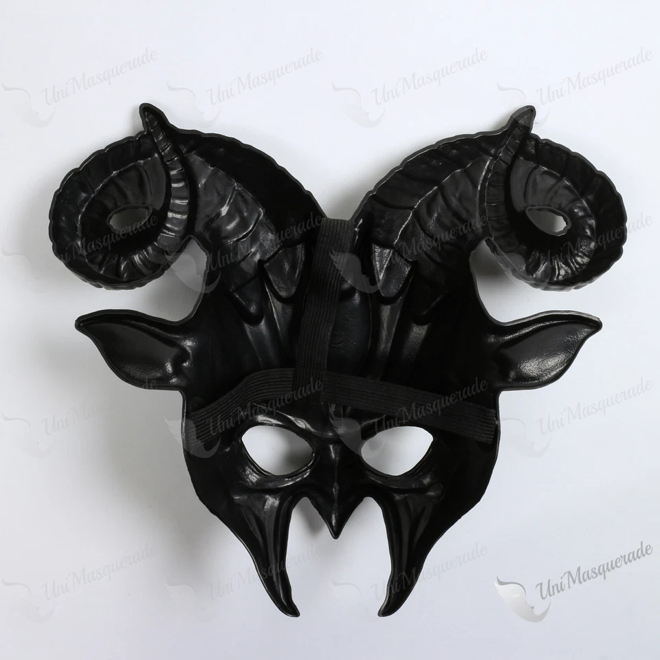 Cuernos de Cabra Diablo Miedo Cara Completa Halloween Disfraz Mascarada Bola Máscara Negra Foto 4 de 4