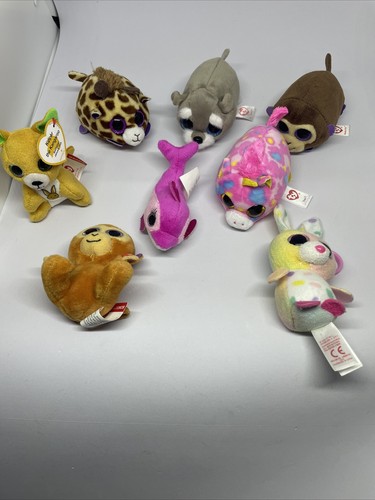 TY Beanie Babies Bundle Lot of 8 Big Eyes - Cats, Dog Monkey Kipper Tiny Ones